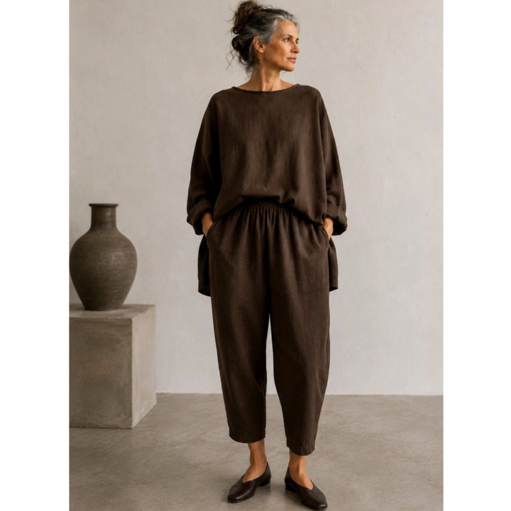 Eskandar 1 Japanese Wool Trousers Elastic Waist Pull On Pants Crop  Brown $850